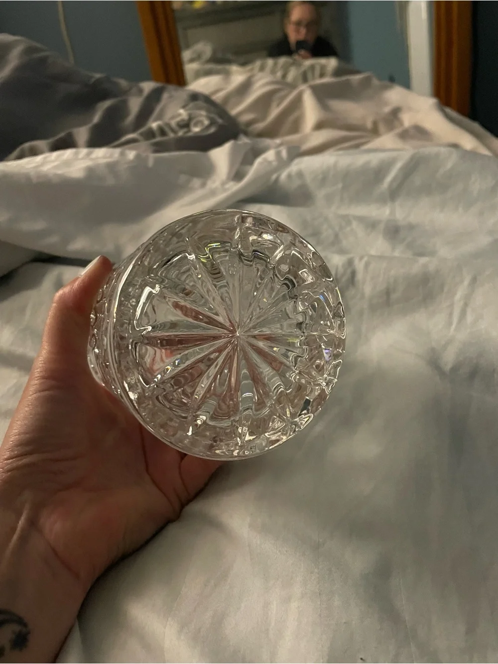 Vintage 90s Cut Glass Crystal Candy Jar with Lid